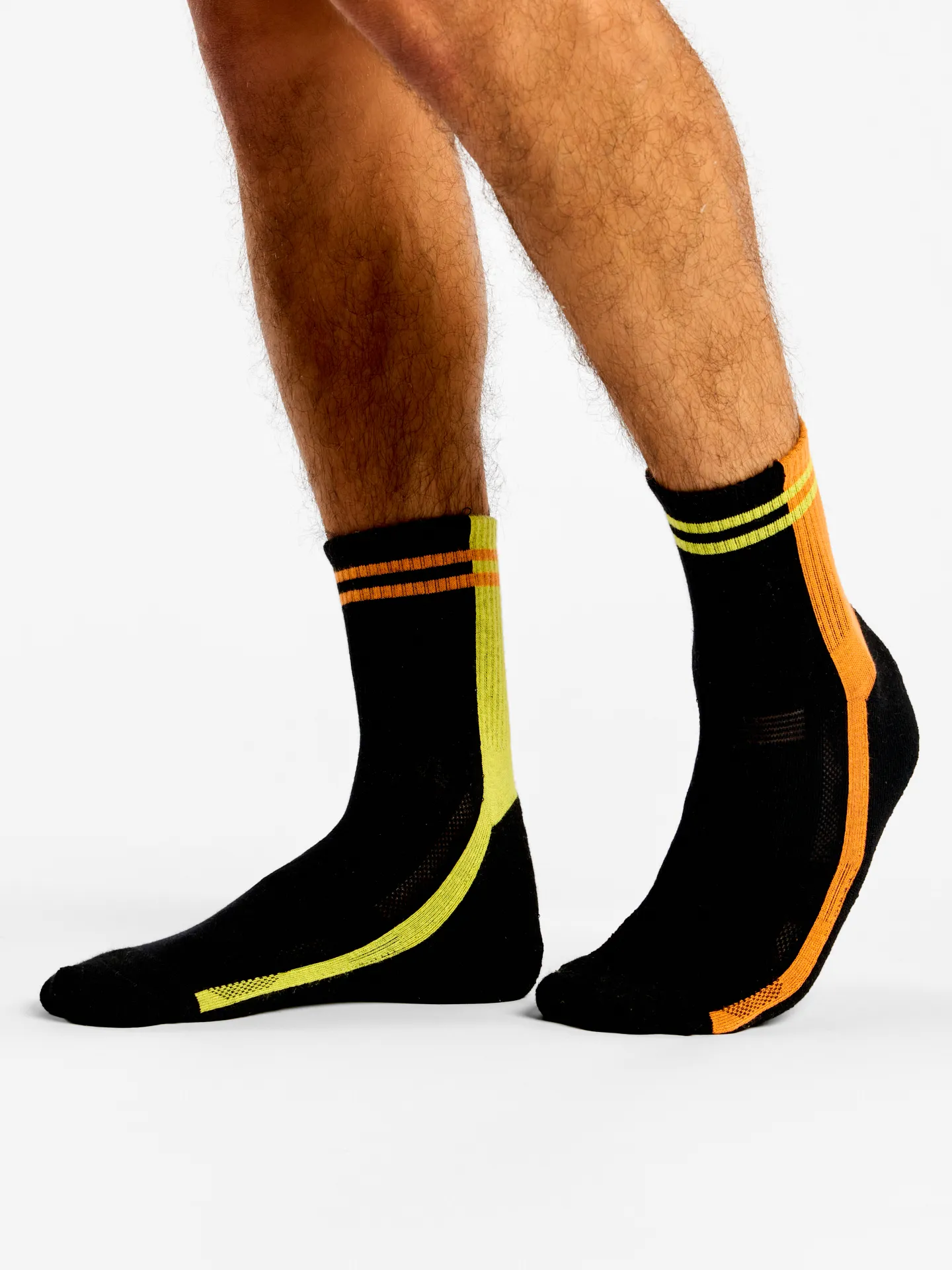 Lustige funktionelle Crewsocken Streifen in Limette und Orange - Image 2