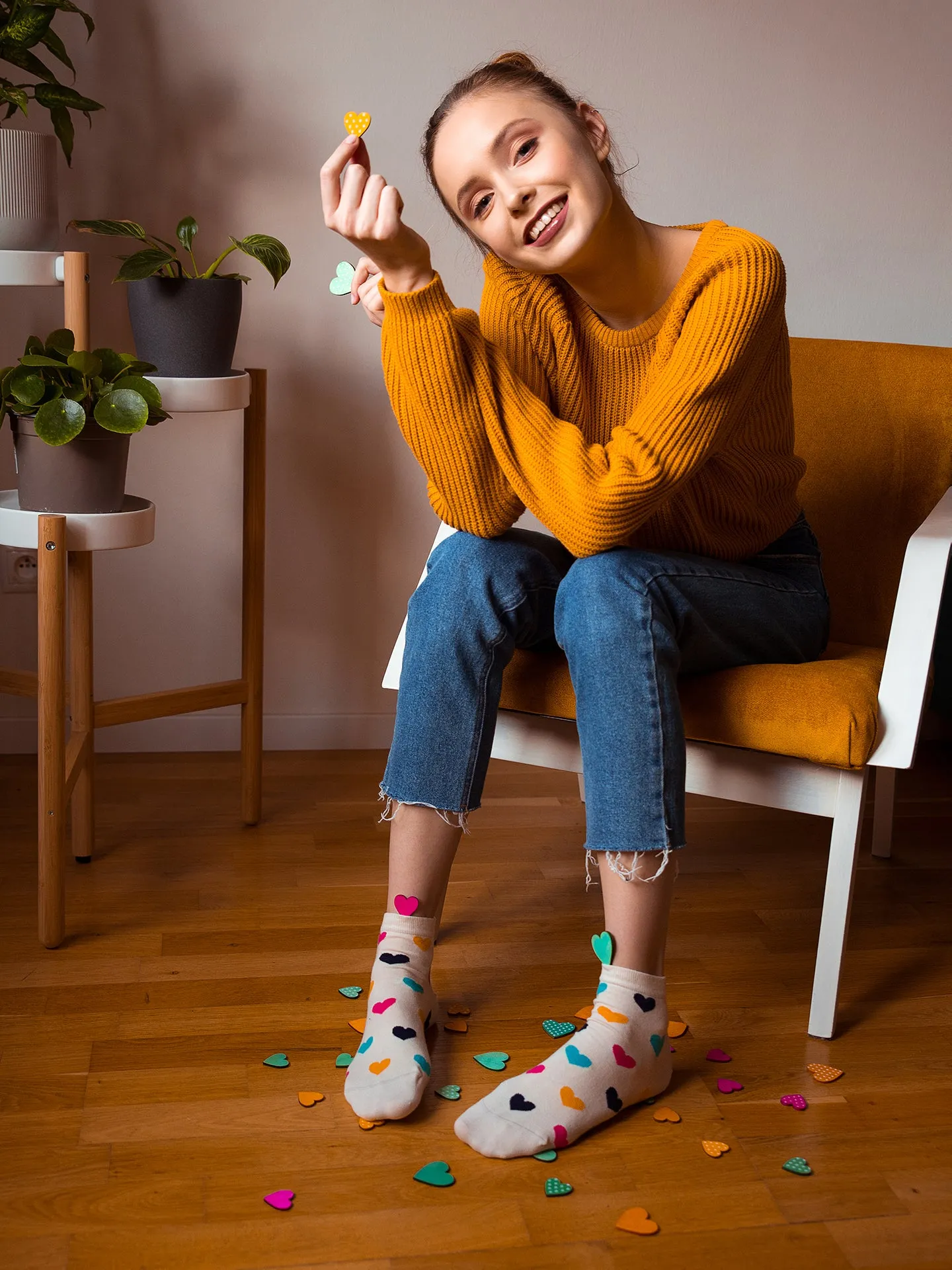 Lustige Knöchelsocken Bunte Herzen - Image 4
