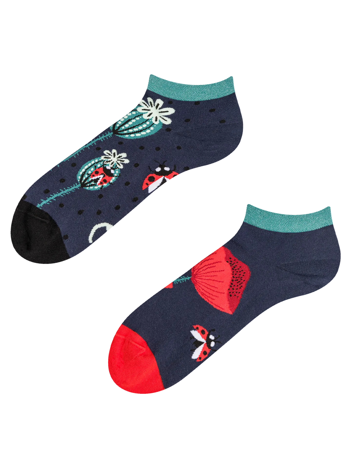 Lustige Knöchelsocken Marienkäfer und Mohnblumen