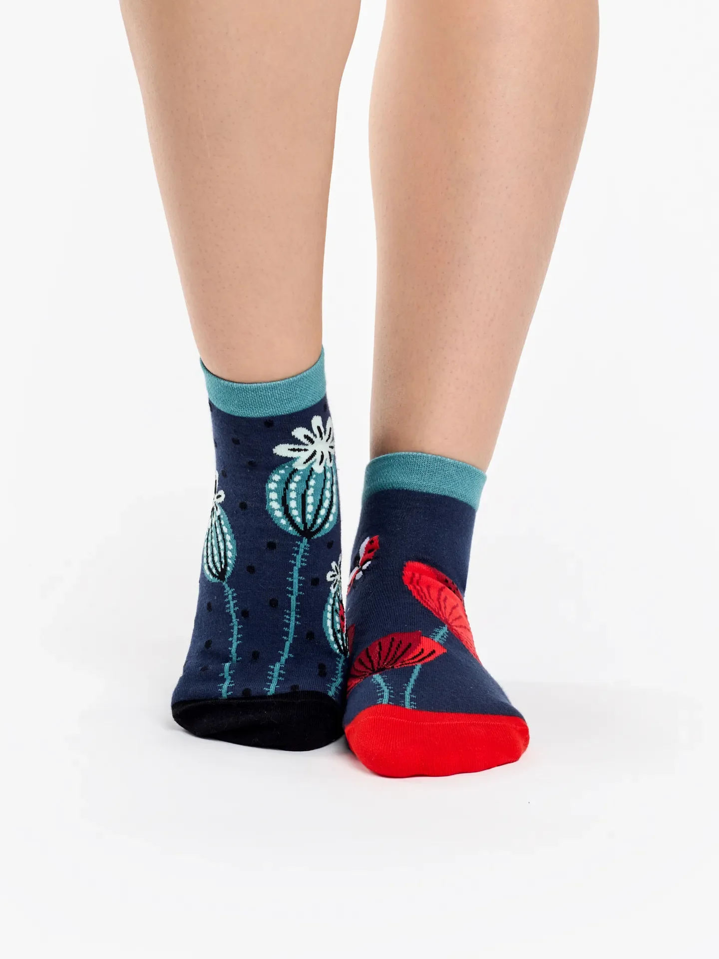 Lustige Knöchelsocken Marienkäfer und Mohnblumen - Image 2