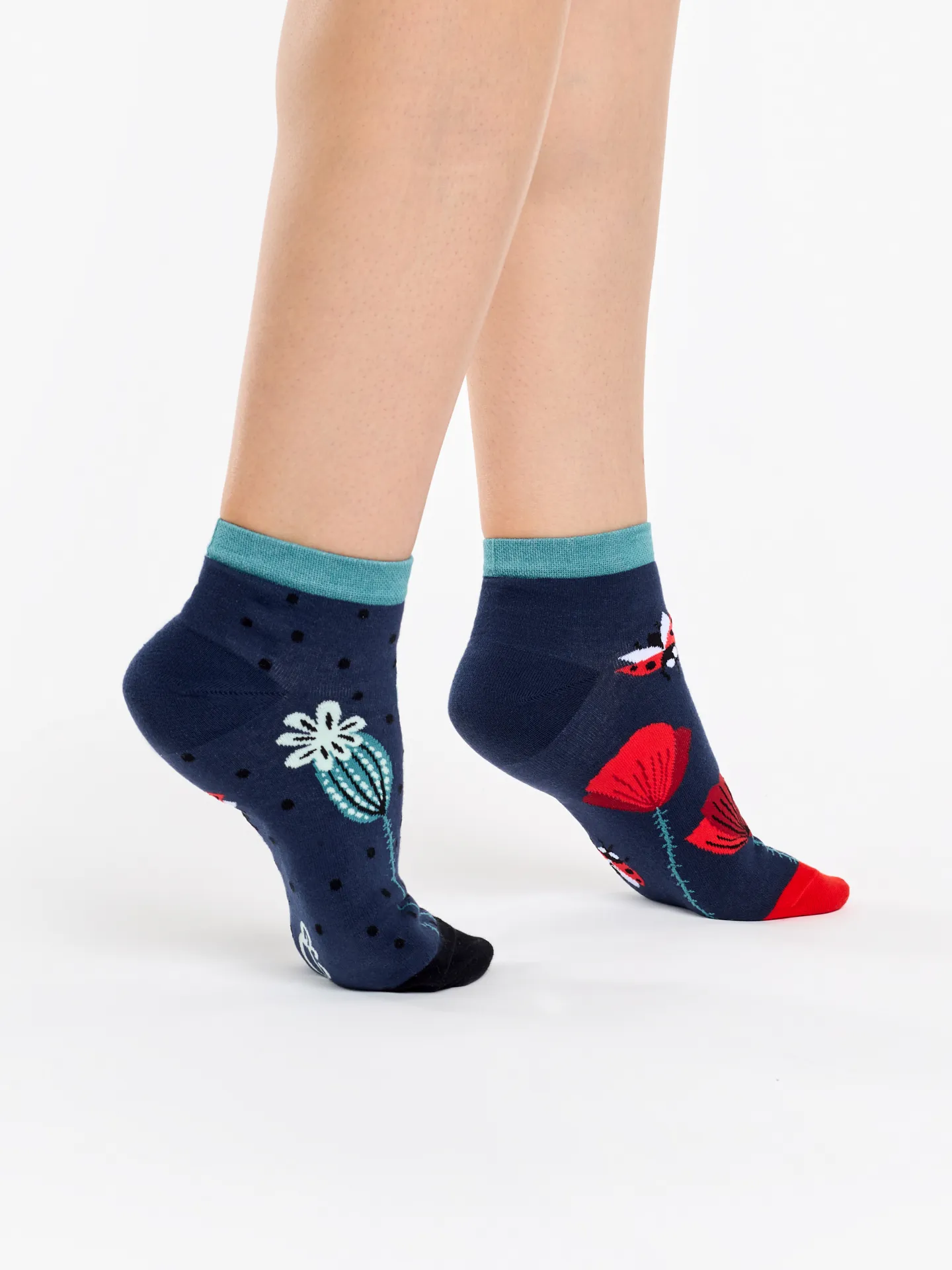 Lustige Knöchelsocken Marienkäfer und Mohnblumen - Image 3