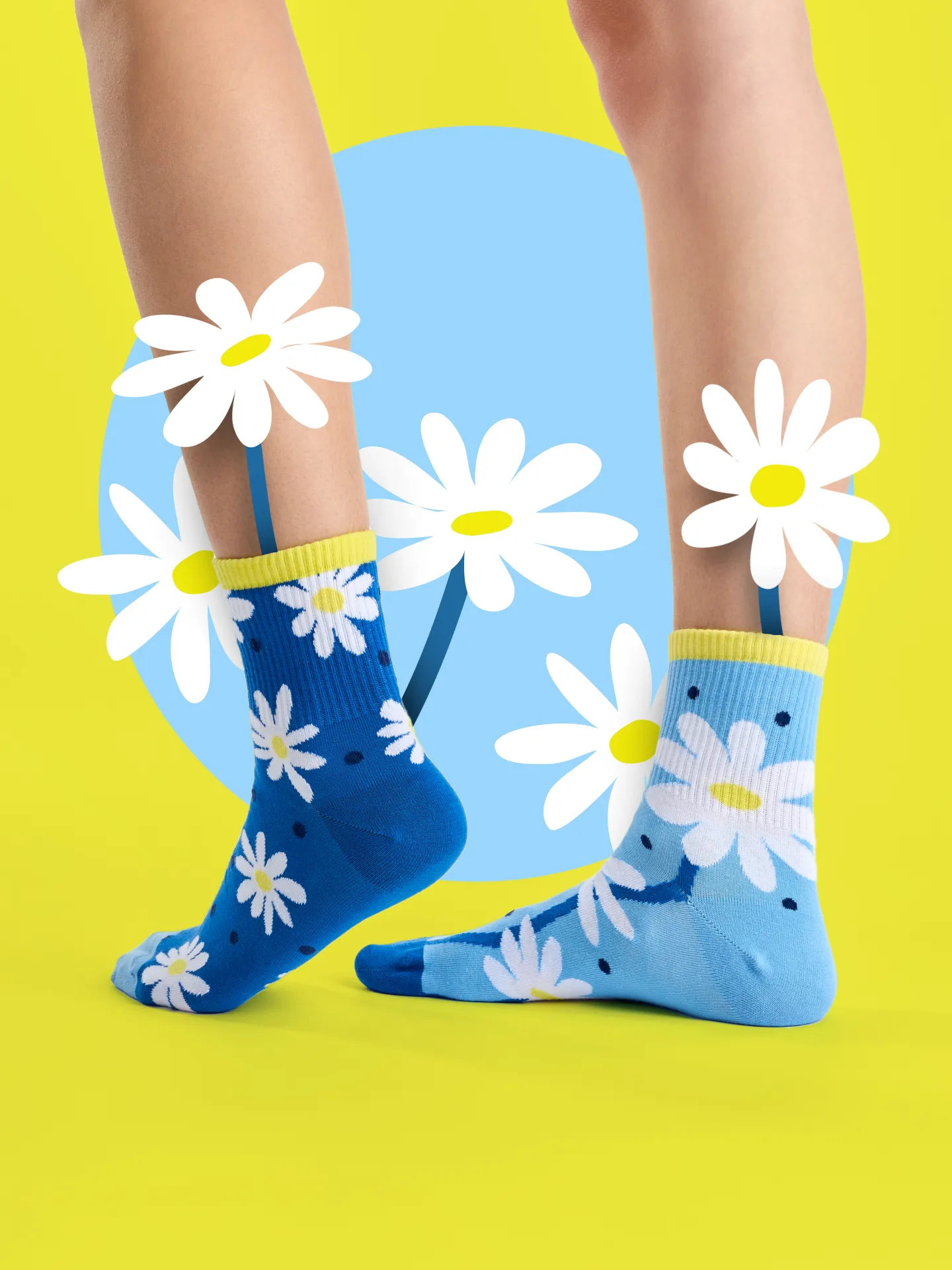 Lustige Crewsocken Gänseblümchen und Punkte - Image 5