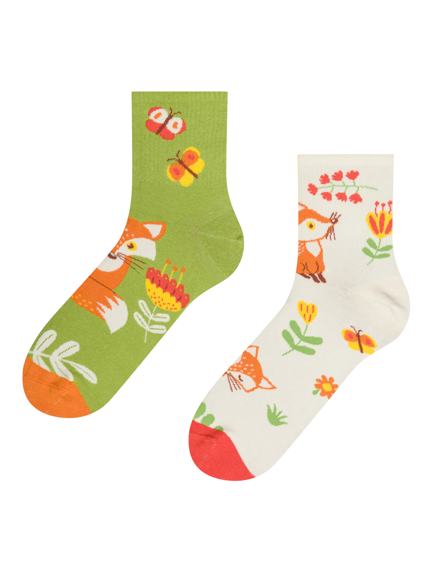 Lustige Crewsocken Fuchs und Schmetterlinge