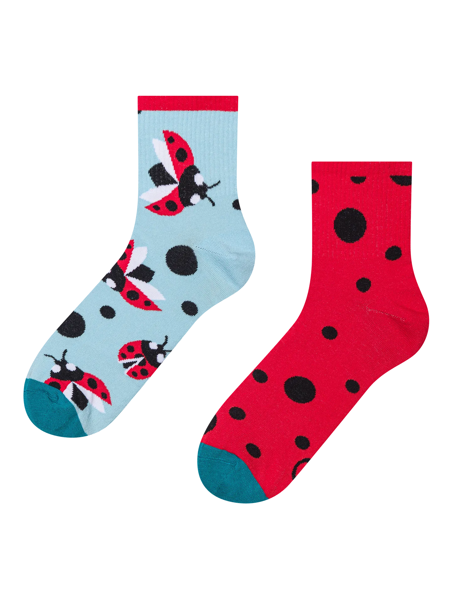Lustige Crewsocken Marienkäfer und Punkte