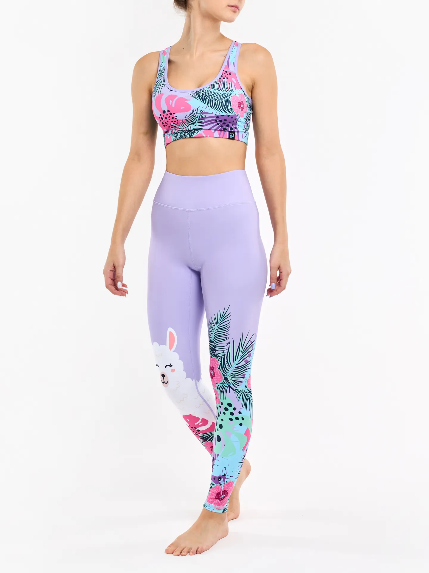Lustige Sportleggings Lama und Blumen - Image 3