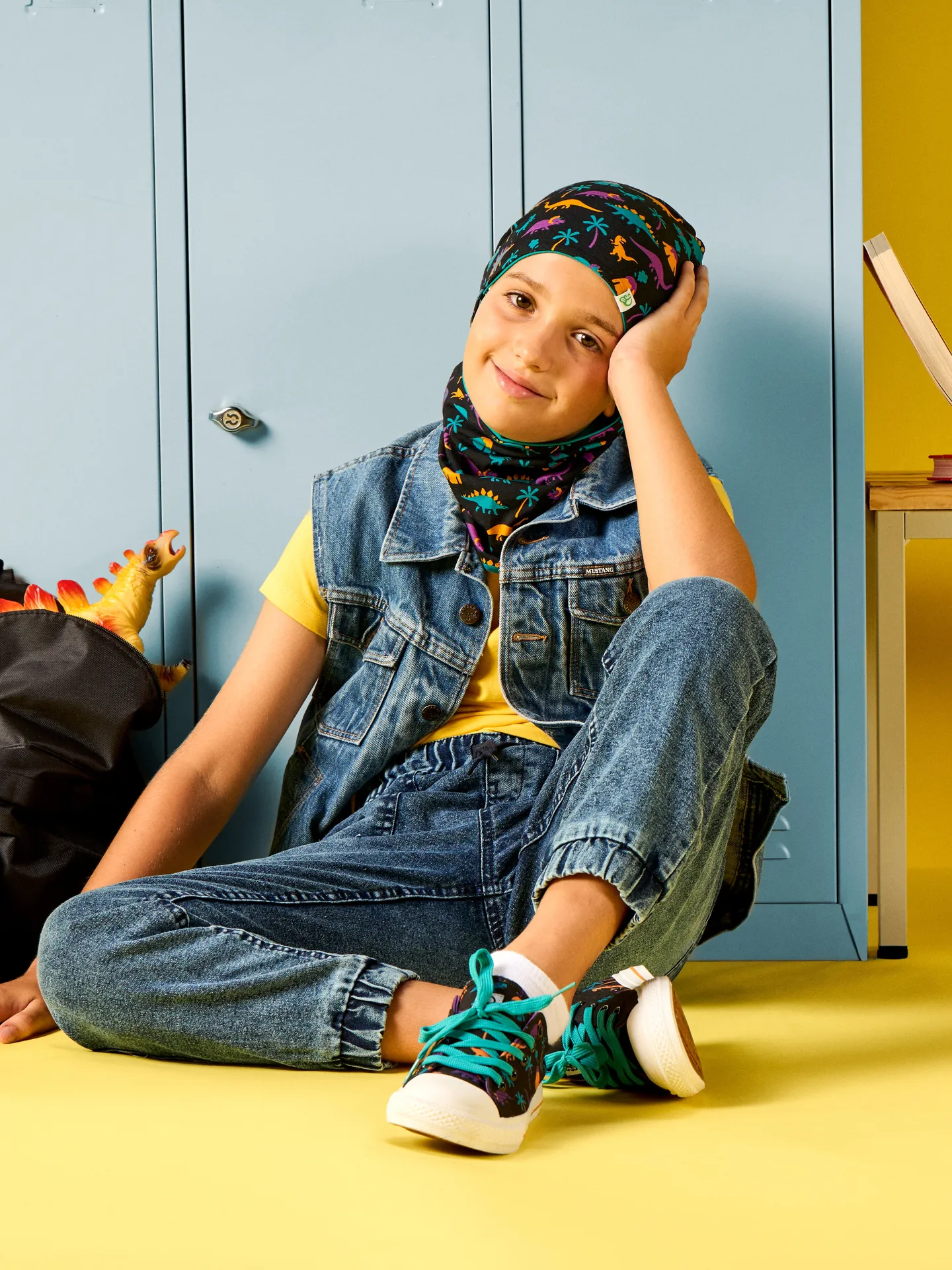 Lustiges Set für Kinder mit leichter Beanie und Halswärmer Dinosaurier und Vulkane - Image 4