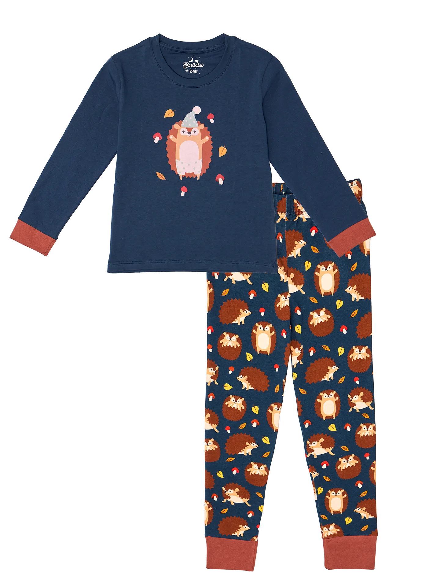 Lustiger Pyjama für Kinder Igel und Pilze