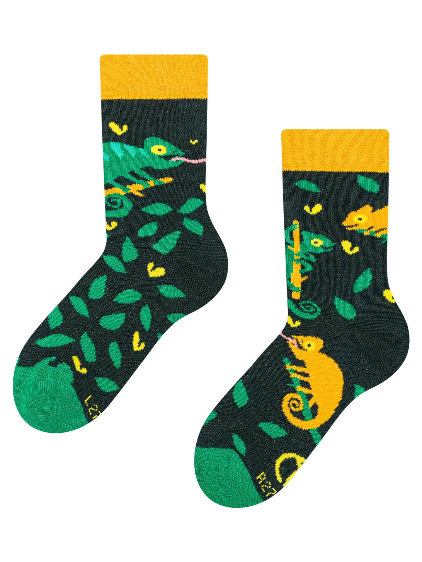 Lustige Kindersocken Chamäleon auf der Jagd