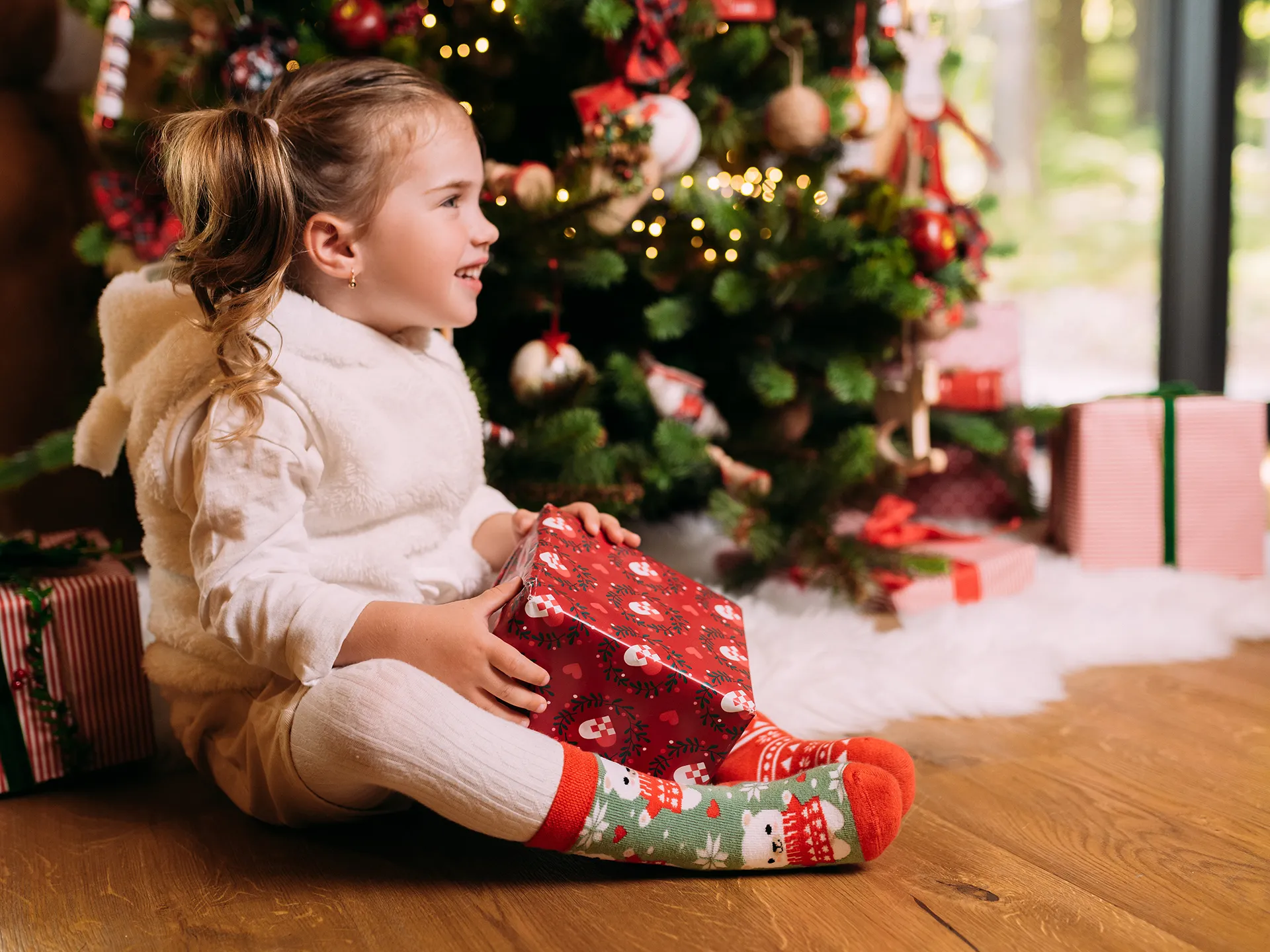 Lustige warme Socken für Kinder Bär mit Schal - Image 2