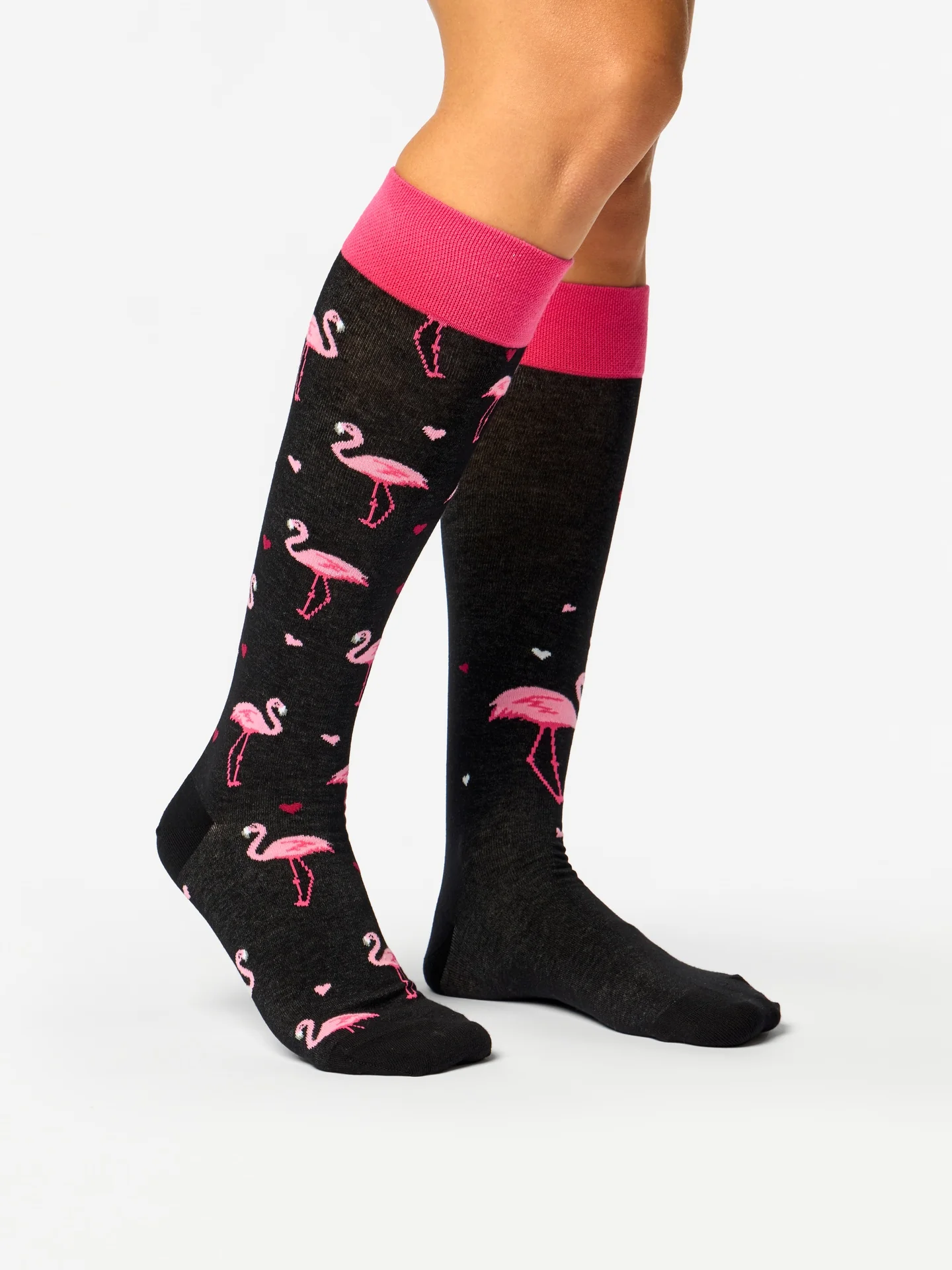 Lustige Kniestrümpfe Flamingos und Herzen - Image 2