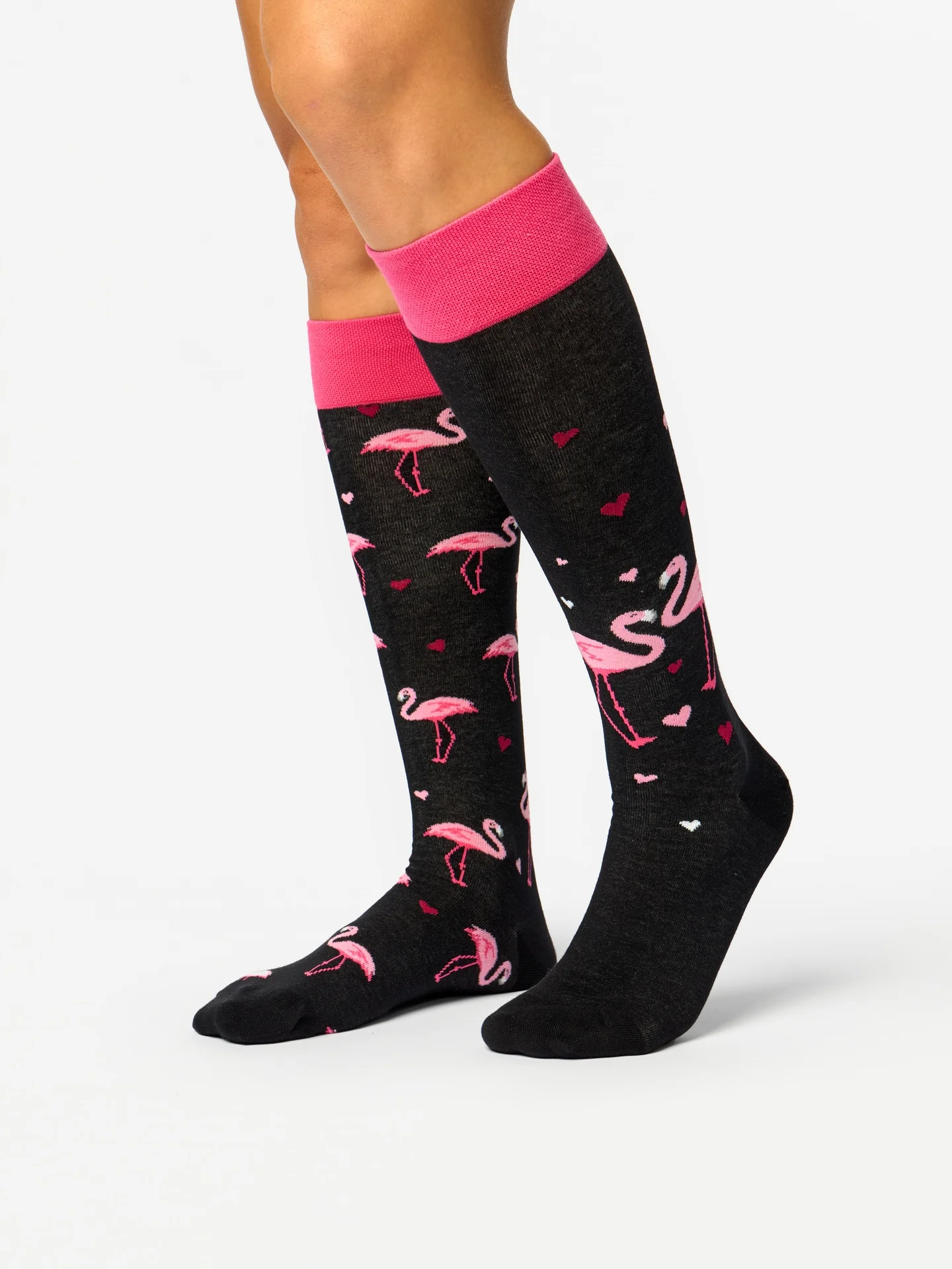 Lustige Kniestrümpfe Flamingos und Herzen - Image 3