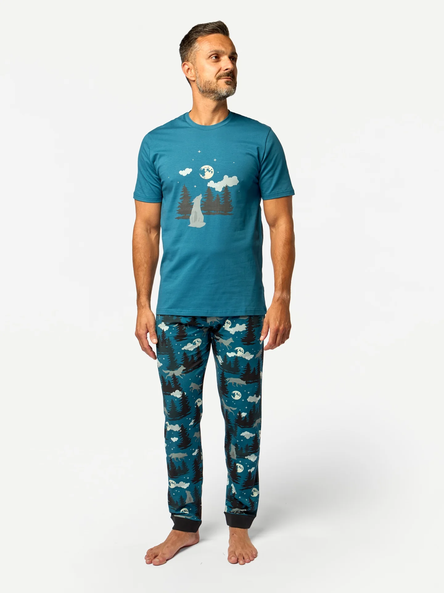 Lustiger Pyjama für Männer Wolf und Mond - Image 3