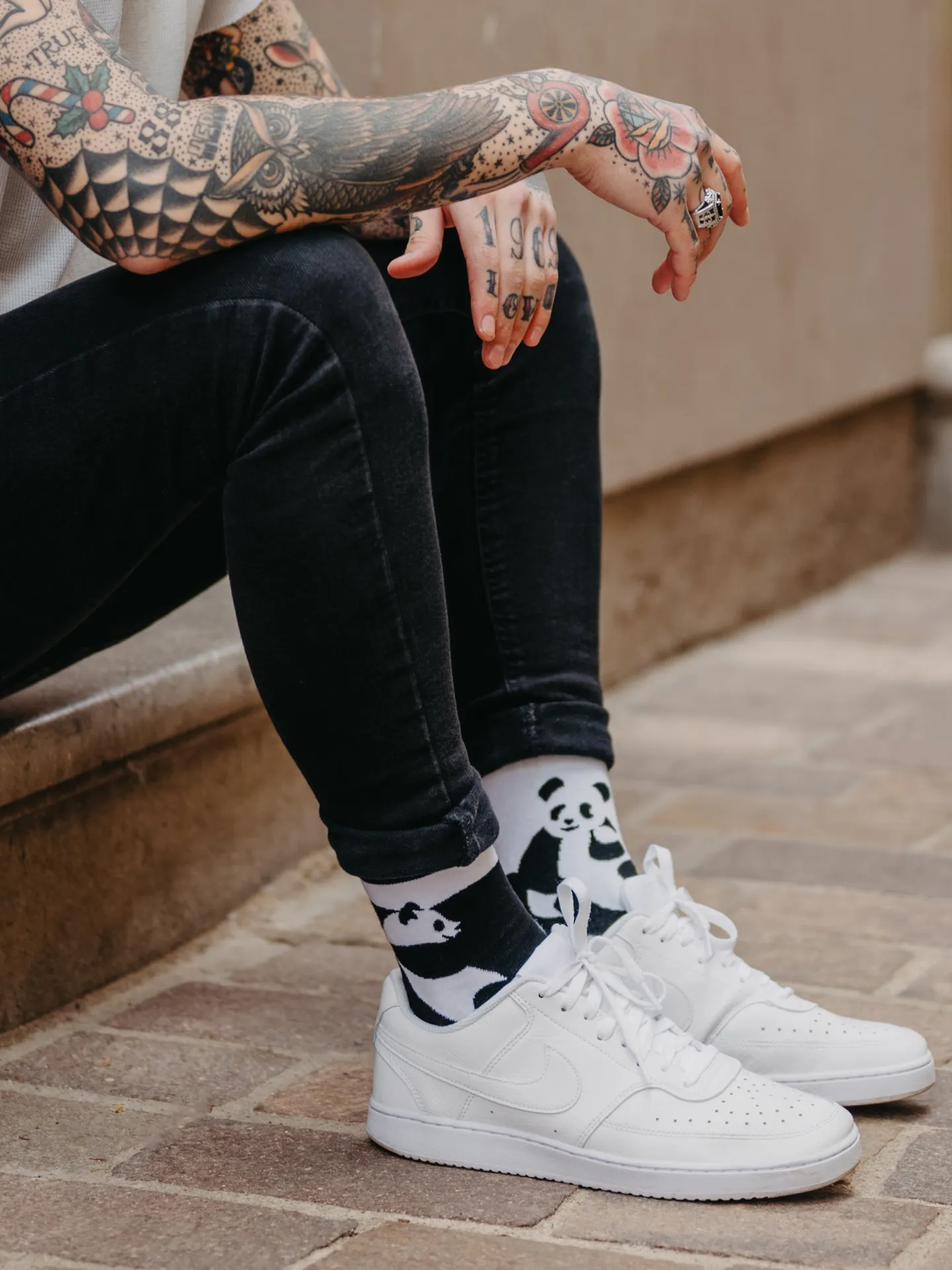 Lustige Socken Abstrakter Panda - Image 5