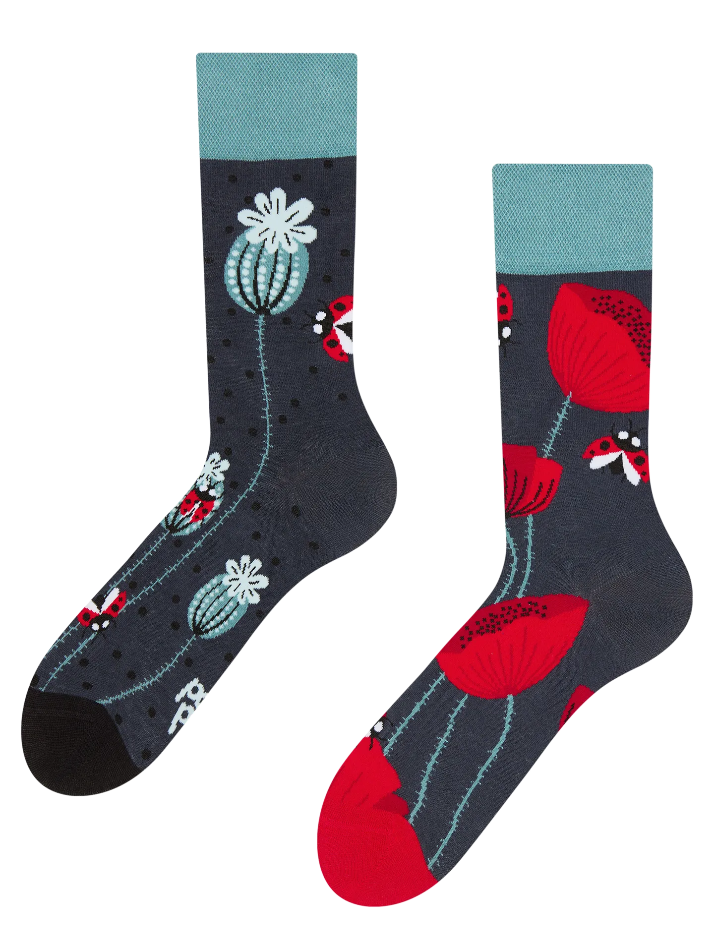 Lustige Socken Marienkäfer und Mohnblumen