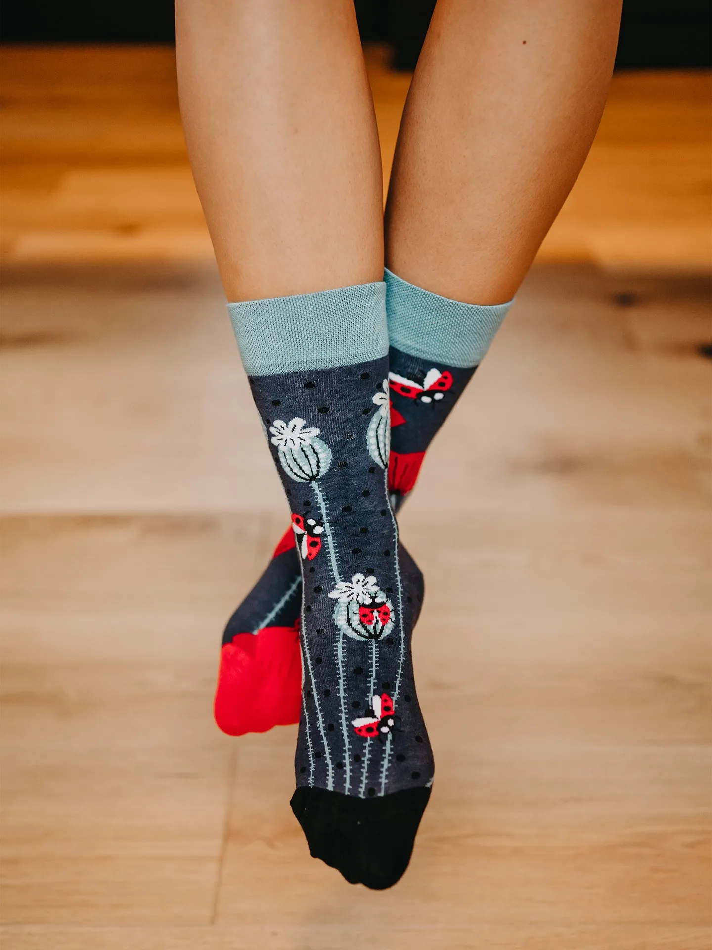 Lustige Socken Marienkäfer und Mohnblumen - Image 5