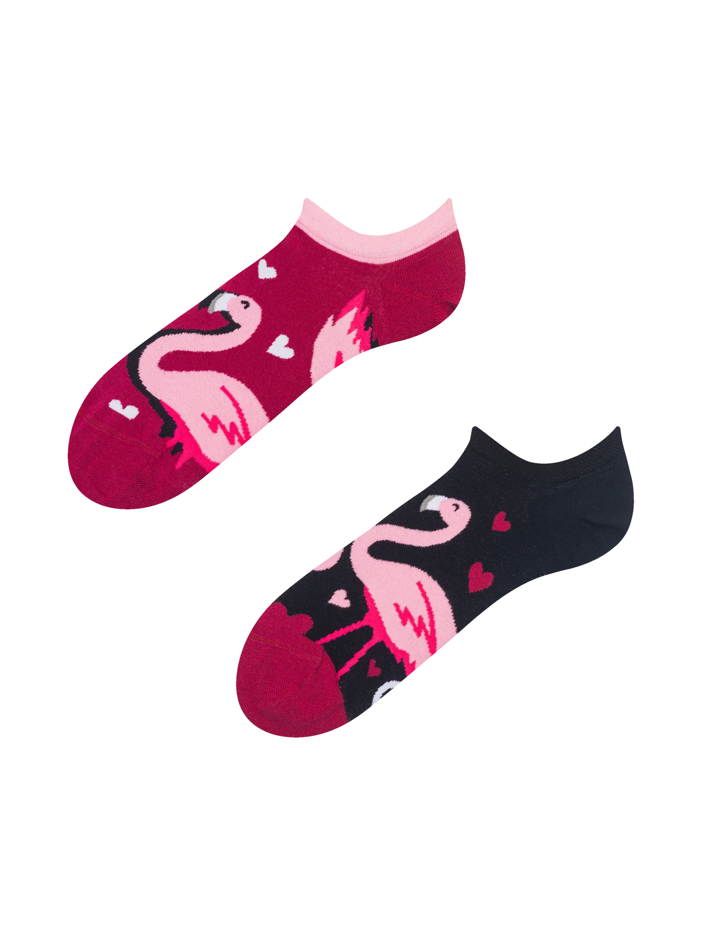 Lustige Sneakersocken Flamingos und Herzen