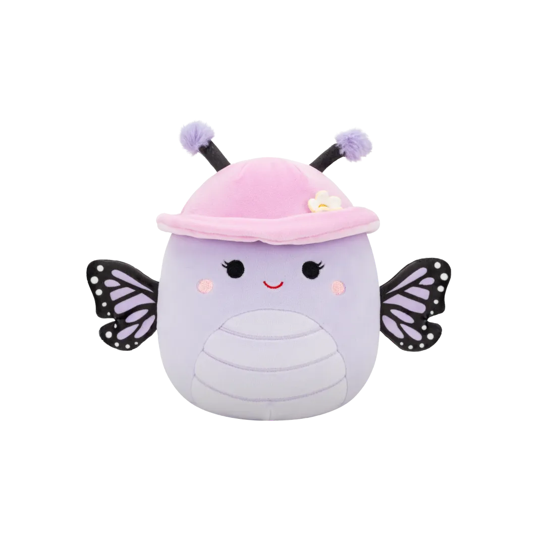 Squishmallows Bibiana der lavendelfarbene Monarchfalter mit Hut und Blume, 20 cm