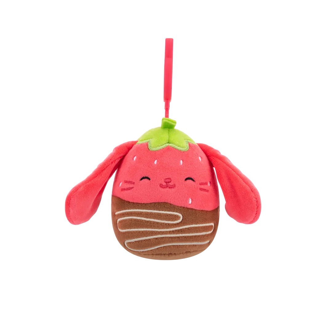 Squishmallows Clip-On Gunda der schokoladenüberzogene Erdbeerhase, 9 cm