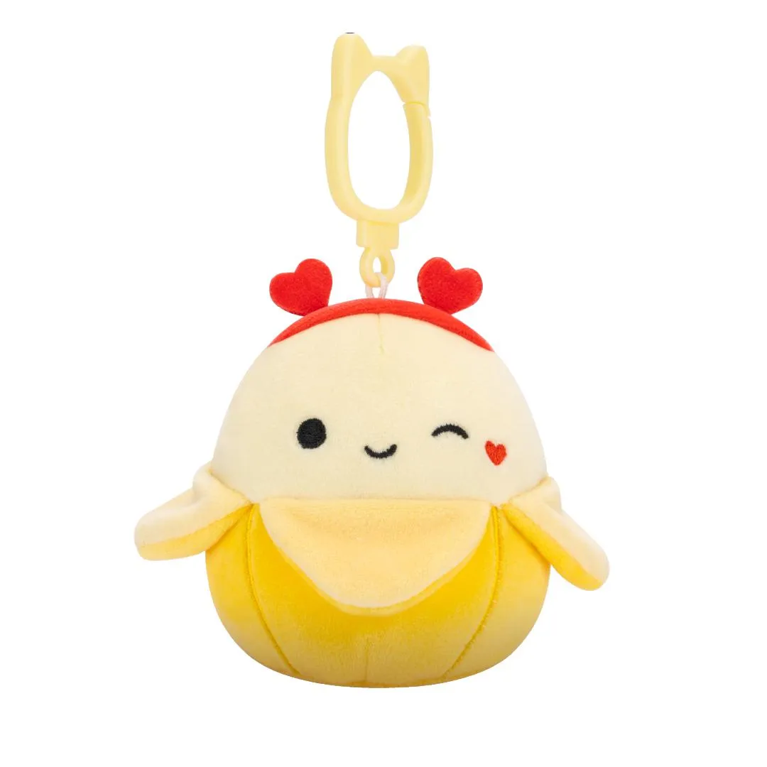 Squishmallows Clip-On Junie die zwinkernde gelbe Banane, 9 cm