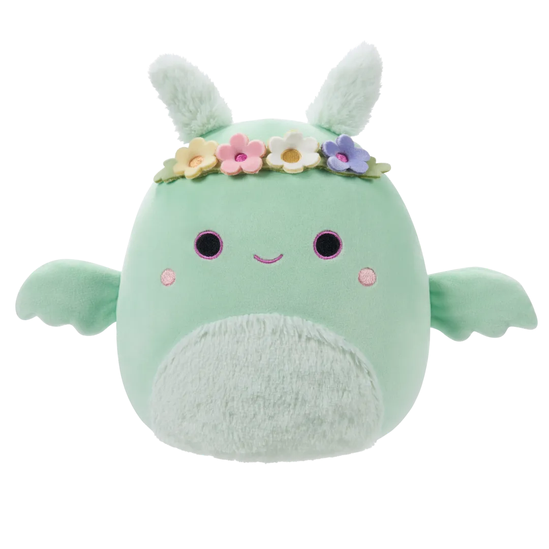 Squishmallows Tove das mintgrüne Mottenmännchen mit Blumenkrone und Wuschelbauch, 20 cm