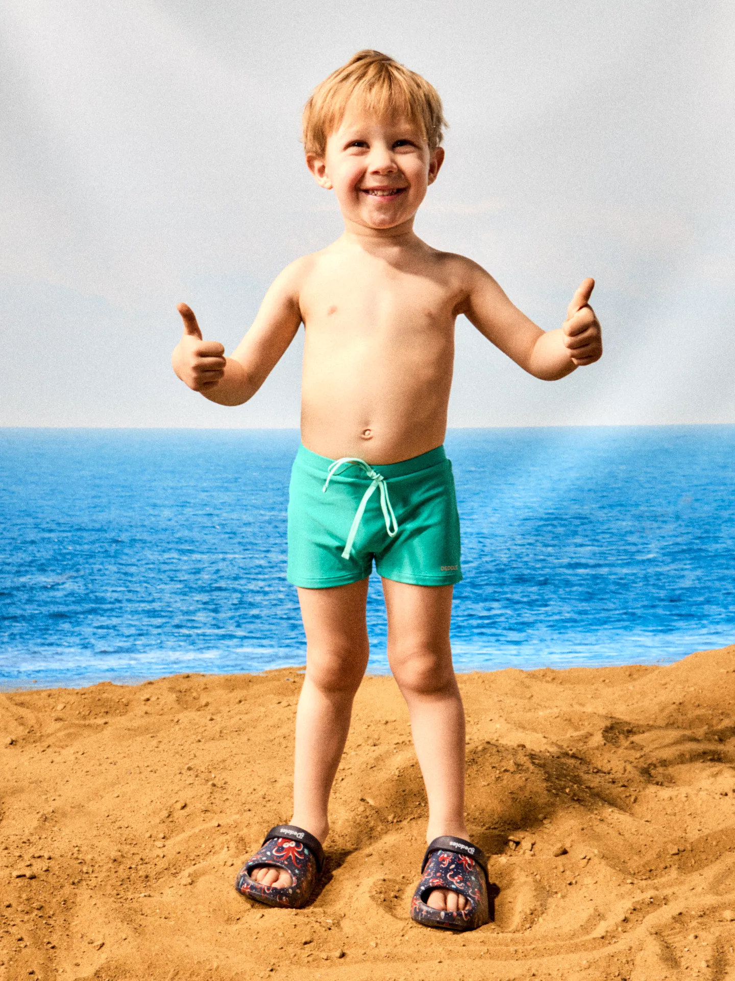Türkisfarbene elastische Badeshorts für Kinder - Image 2