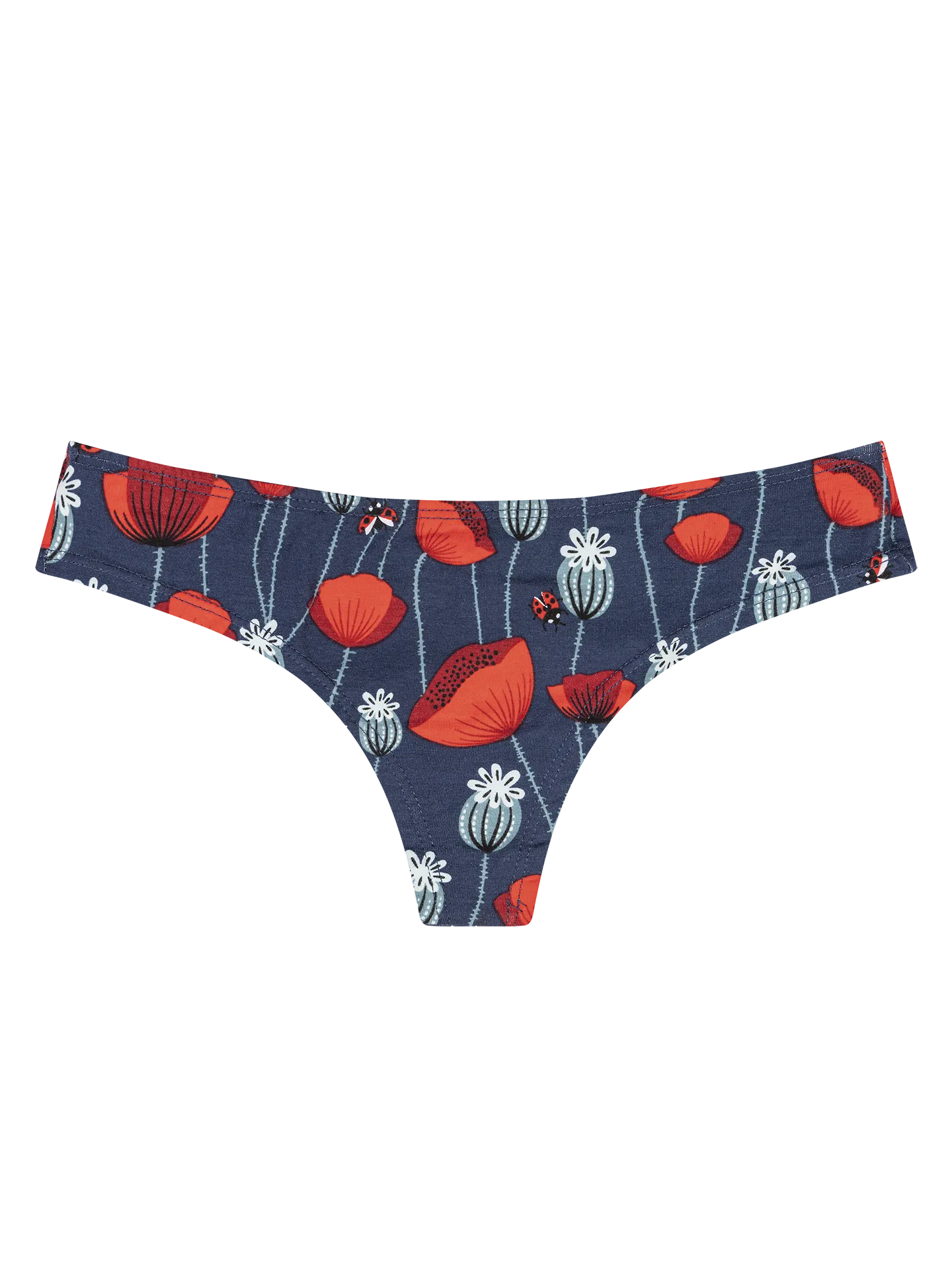 Lustige Brasilianische Damenschlüpfer Marienkäfer und Mohnblumen